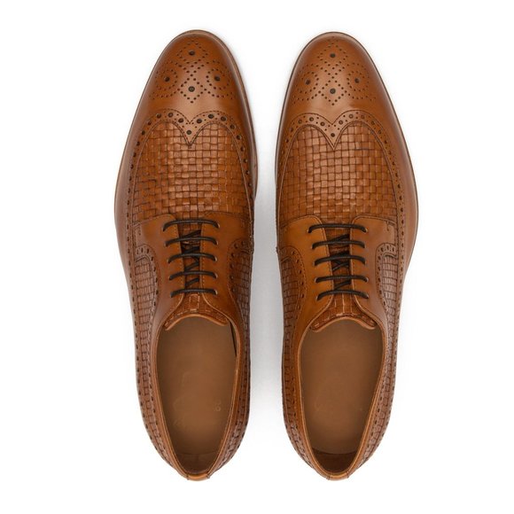 Bashwood Handmade Brown Leather Knitted Upper Men Oxford Shoes